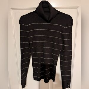 Black Striped Women's Turtleneck Sweater